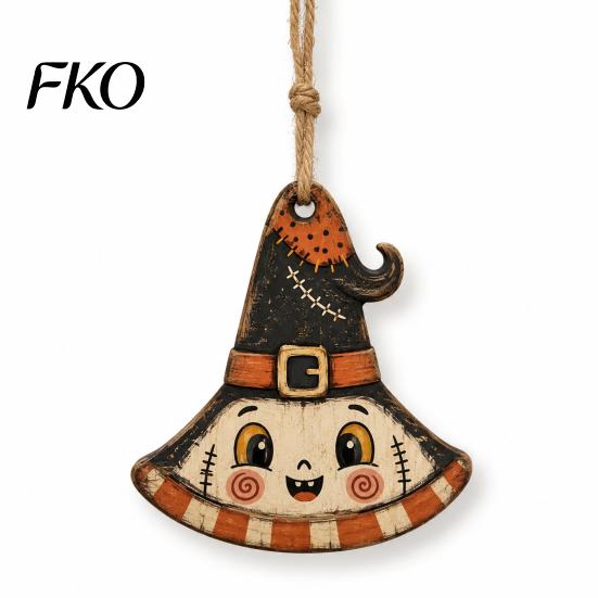 Vintage Cartoon Halloween Set Wooden Hanging Decor, Ghost Black Cat Pumpkin Owl Ornament, Rustic Mummy And Ornaments Wall Decor Gift Tags for