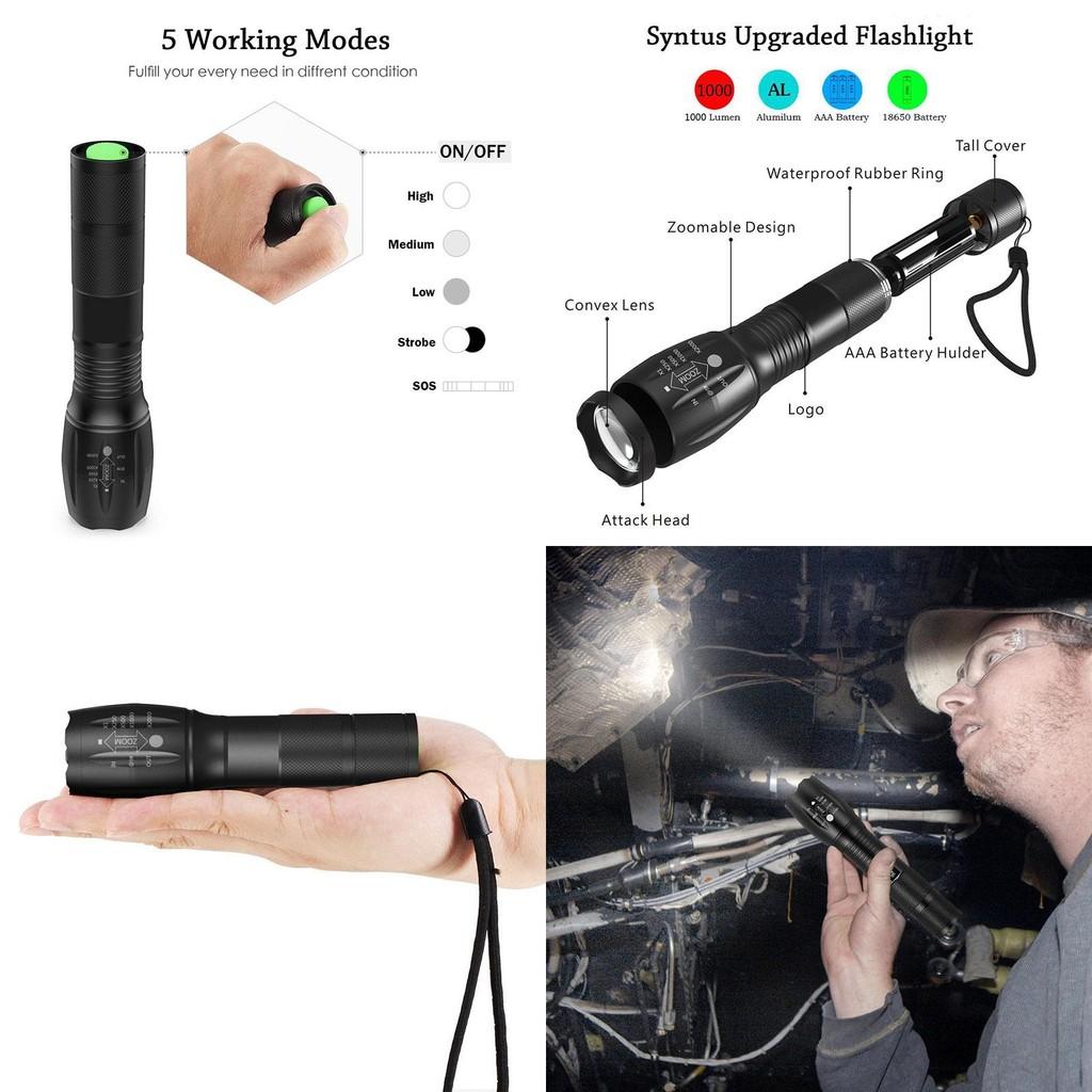 Ultra Bright 1000 Lumens Tactical Military Led Flashlight With Zoom Function