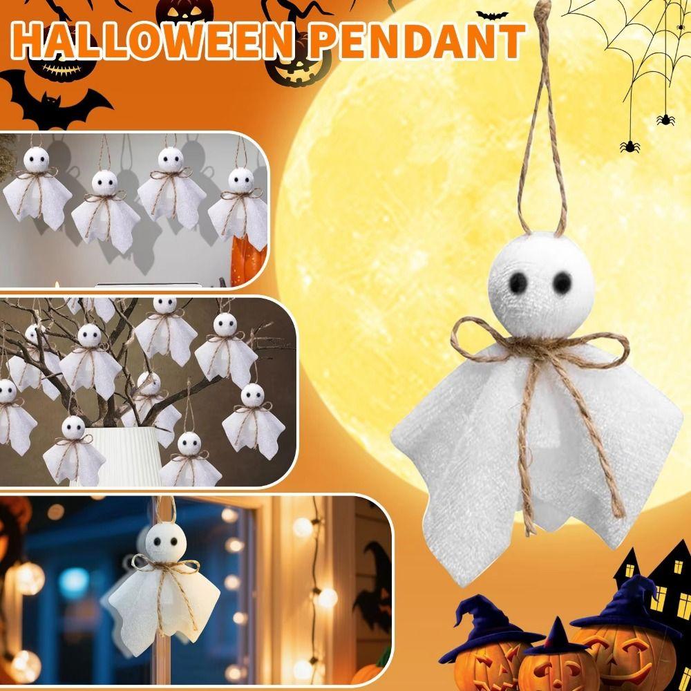 6Pcs creative Halloween Hanging Ornaments White Ghosts DIY Halloween Cloth Ghosts 3 Inch Lightweight Hanging Ghost Pendant