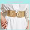 Gold Women Metal Waist Belt Snap Fastener Asymmetric Design Outerwear Dresses