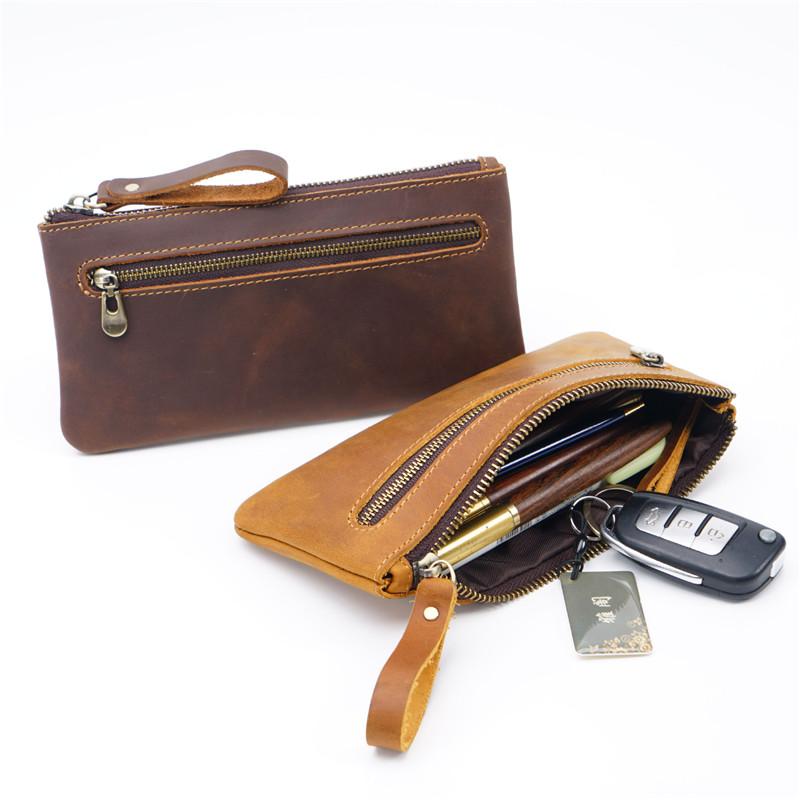 Кожаный чехол для ручек-карандашей с застежкой-молнией и карманом на молнии в стиле ретро для хранения канцелярских принадлежностей