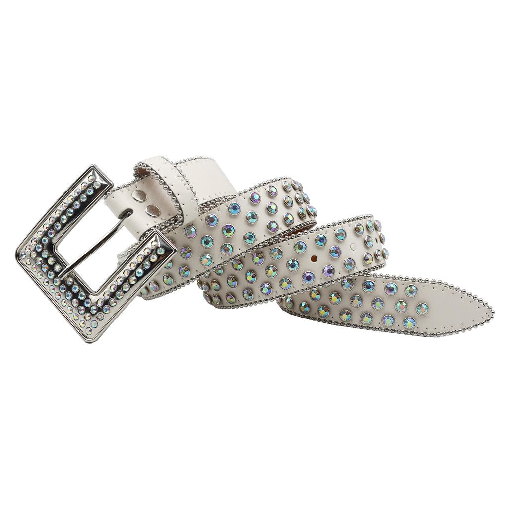 Новые европейские и американские ремни из ПУ кожи с персонализированными модными квадратными пряжками, ремни со стразами в западном стиле