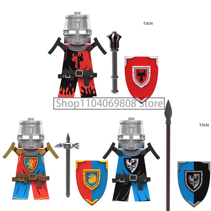 Средневековая Фигурка MOC Строительный Блок Замок Доспехи Рыцари-Тамплиеры Ополченцы Солдаты Артиллеристы Щит Шлем Собираемые Кирпичные Игрушки N10