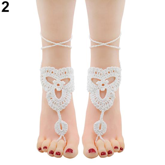 Girl's Barefoot Anklet Crochet Cotton Ankle Chain Sandal Bracelet Foot Jewelry