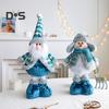 Christmas Doll Ornament Plush Standing Santa Claus Reindeer Snowman Figure with Telescope Leg Blue Gnome Doll Toy for Tree Fireplace Window Table