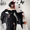 1 комплект, женское платье для косплея с ожерельем, повязка на голову и чулки, готический стиль, костюм ведьмы на Хэллоуин, ажурный костюм без воротника с длинными рукавами «летучая мышь»