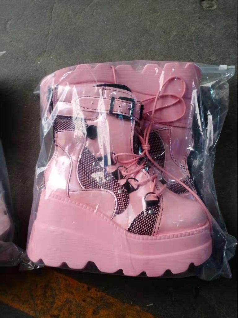 Women's 2022 Pink Wedge Heel Martin Boots with Thick Sole - Plus Size, European & American Fashion Short Boots