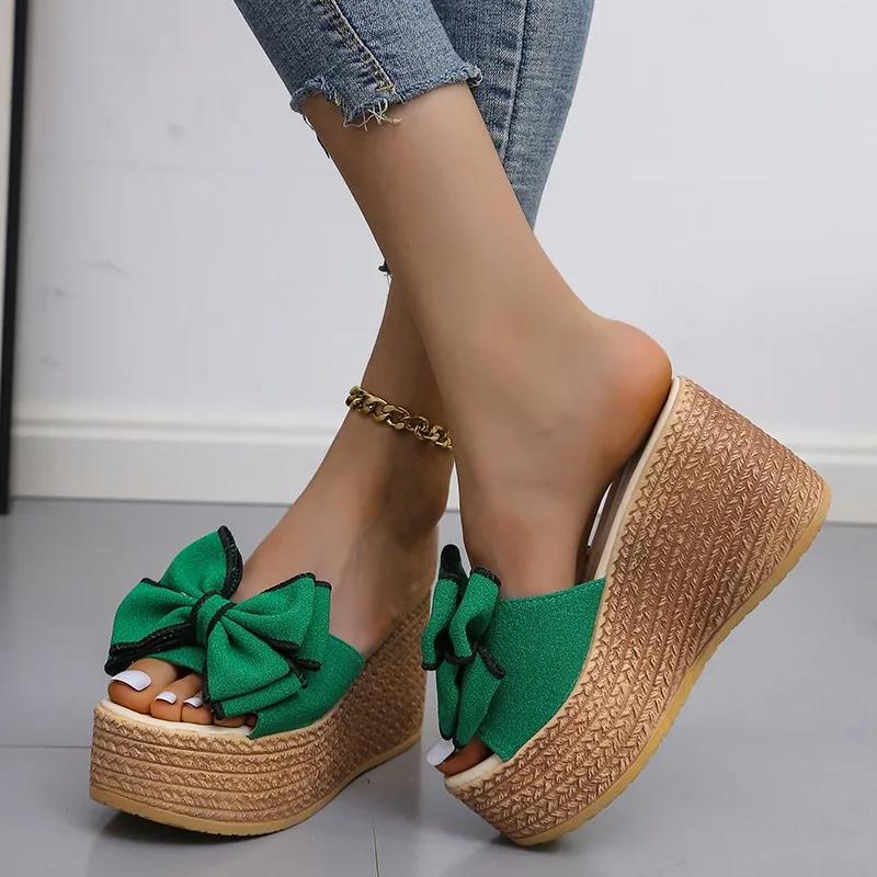 2024 Hot Seller Women Slippers Fashion Toe Summer Shoes Butterfly-knot High Heels Women Slides Platform Wedges Ladies Women Shoe