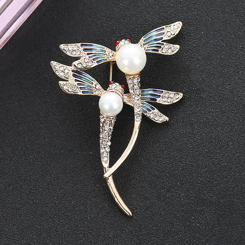 Retro Diamond-Encrusted Dragonfly Brooch Temperament Dripping Insect Brooch Niche Design Sense Pin Suit With Accessories