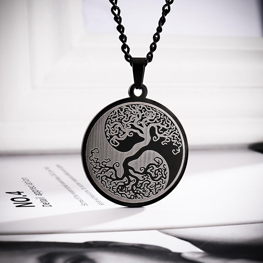 European and American Tree of Life Tai Chi Yin Yang Bagua Pendant Titanium Steel Long Necklace
