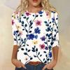 Women's Fashion Casual Seven Sleeve Printed Round Neck T-Shirt Top
