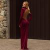 Women Maxi Dresses High Street Classic Full Sleeve Straight Shoulder Backless Vestidos Mujer Evening Wear