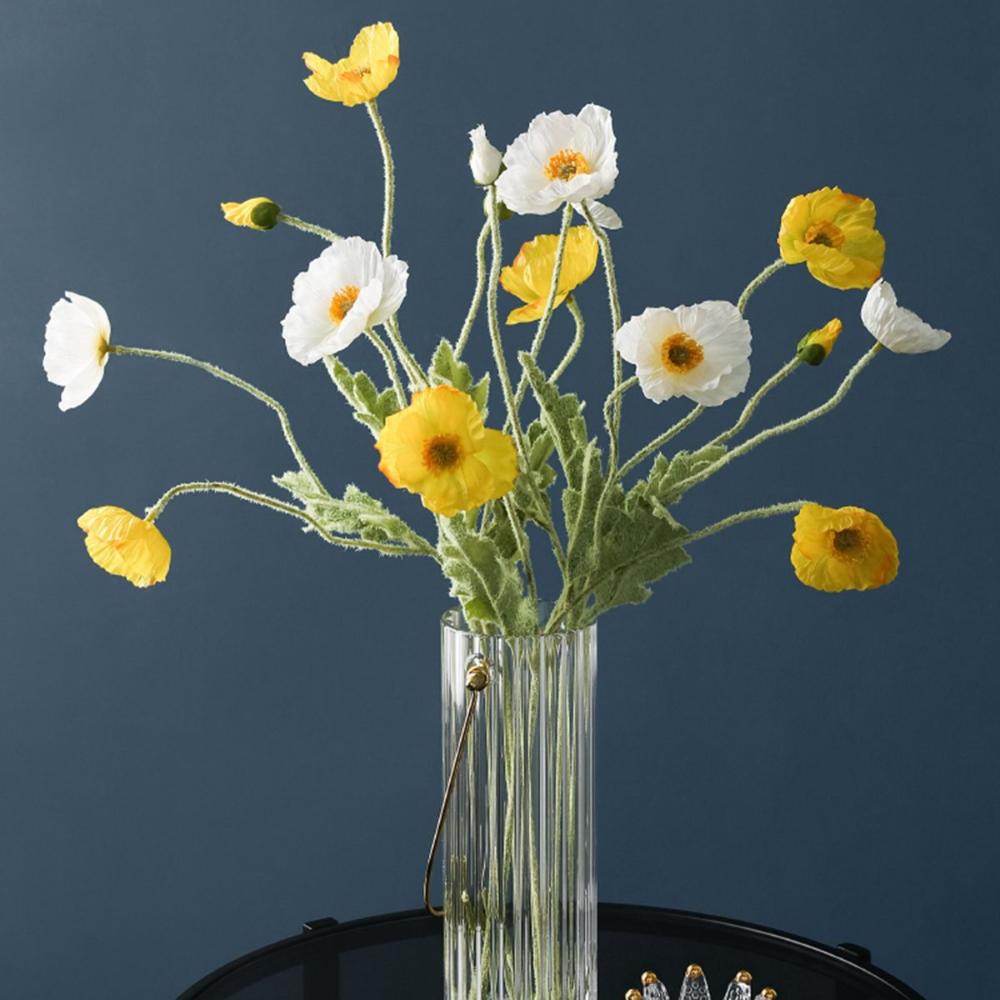 Color Flocking Stem Gorgeous Real Touch Elegant Artificial Papaver Rhoeas Silk Plants Faux Bouquet Fake Poppies Flowers