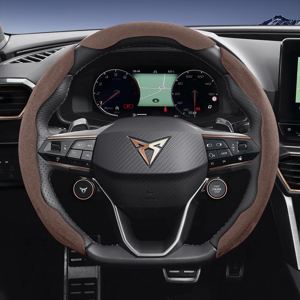vcxja9 Suitable for Cupra Sports Suede Steering Wheel Cover with Split Snap-On Design for Models Such as Formentor, Leon Sportstourer, Born, Ateca,