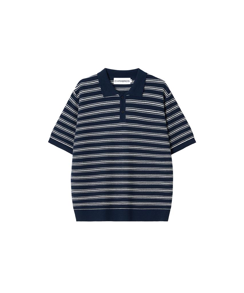 CHAMBROS Oversized Collared Short Sleeve Knit [Navy]