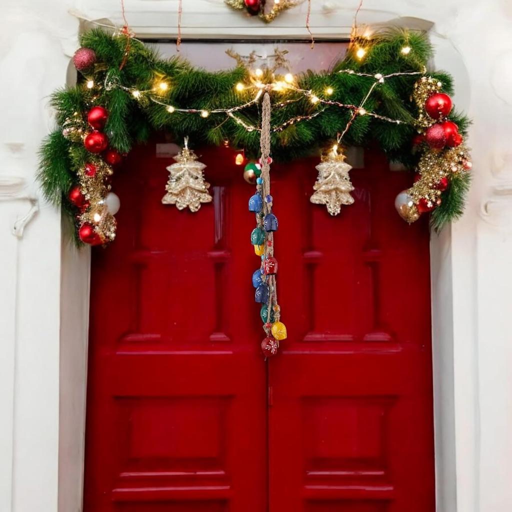 Винтажный колокольчик ручной работы на джутовой веревке, кластер из 10 колокольчиков для декора сада, патио и стен фермерского дома, успокаивающие звуки