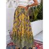 Paisley Print Drawstring Skirts, Boho Pleated Summer Maxi Skirts, Women's Clothing