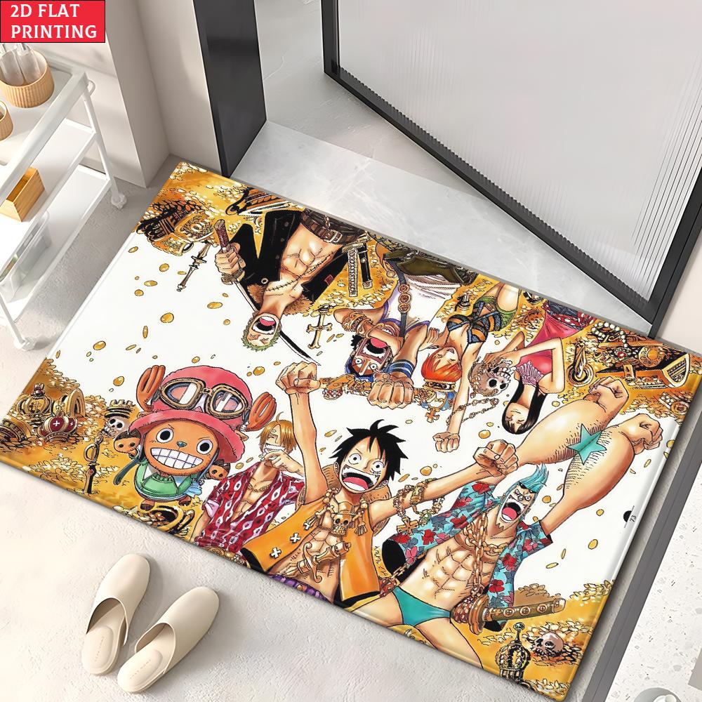 Anime Pirate Crew Treasure Doormat, Cartoon Character Non-slip Floor Mat, Decorative Entrance Rug for Home Living Room Bedroom