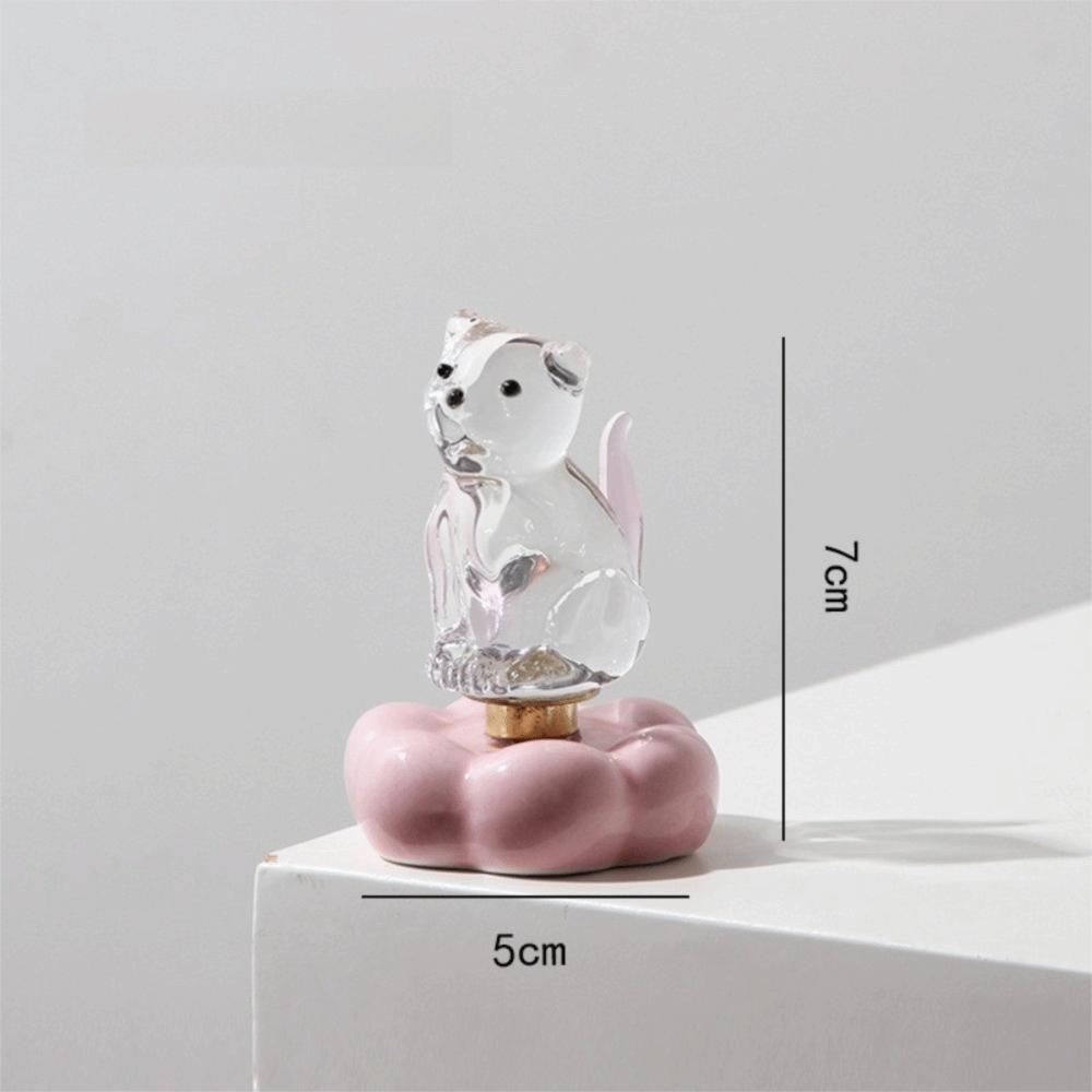 Ceramic Crystal Cat Ornament Rotating Base Cat Animal Statue Car Dashboard Decor