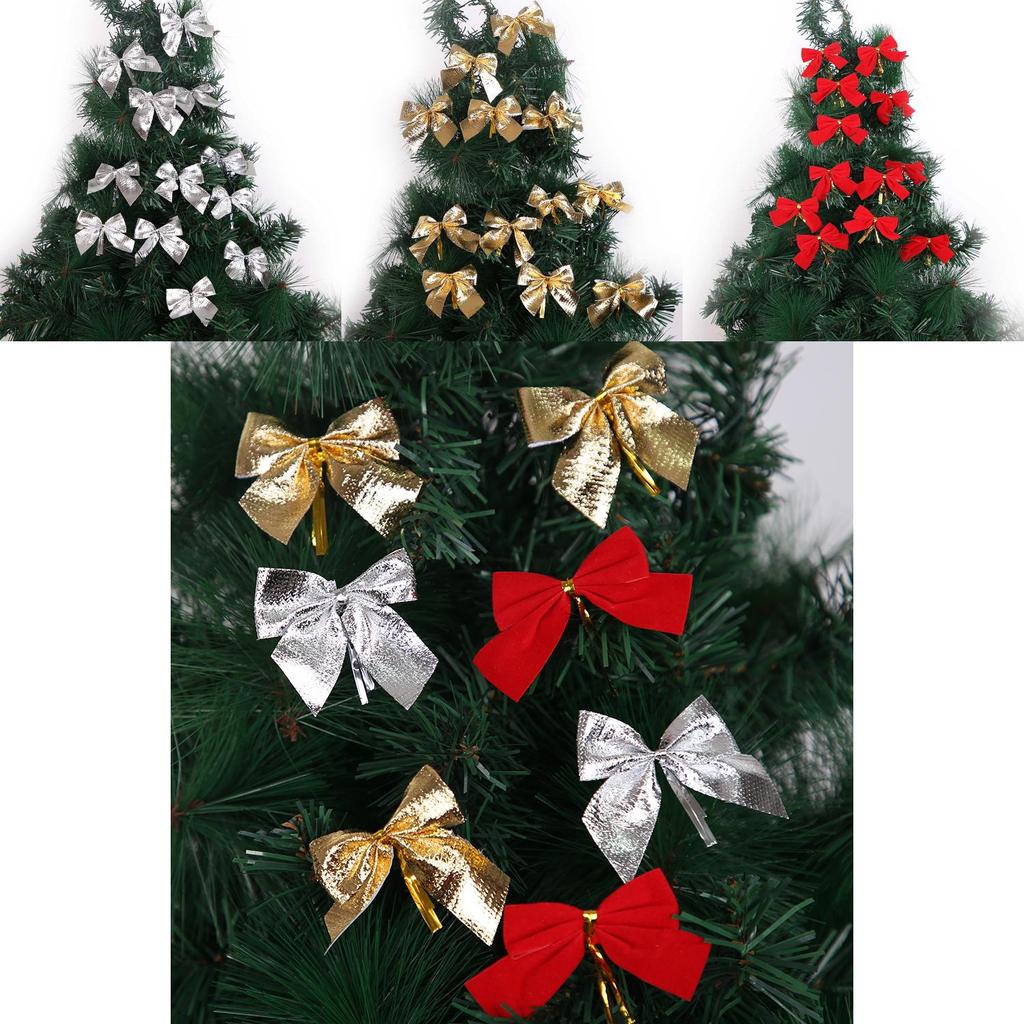 Elegant Christmas Butterfly Bows Pack Of 12 In Vibrant Red Silver And Gold Colors