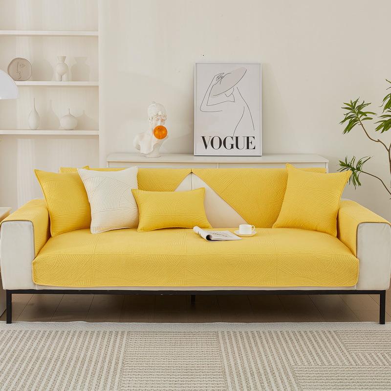 All-Cotton Sofa Cushion Four Seasons Universal Non-Slip High-Grade Leather Sofa Cover Cover Towel Non-Slip Cushion Solid Color Cream Summer Wind