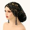 Muslim Lace Pearls Hat Caps Mesh Fabric Bead Tube Paired With An Acrylic Diamond Thread Embroidered Hat For Dubai Arabian Women