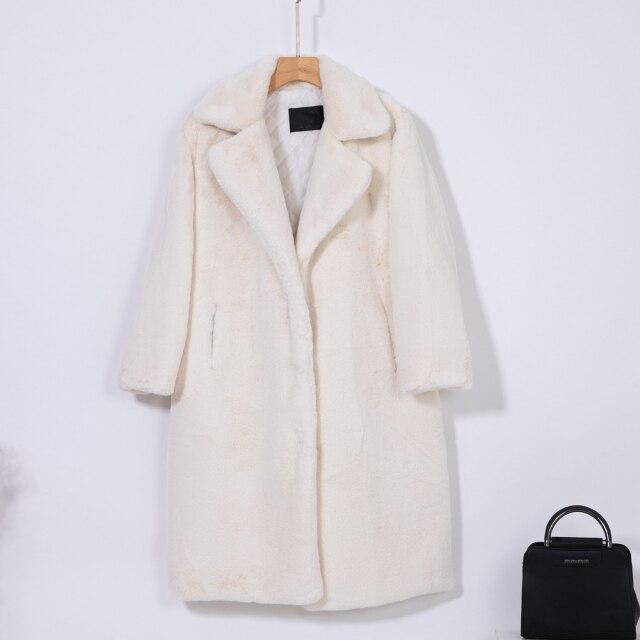Women Winter Warm Faux Fur Coat Thick Women Long Coat Turn Down Collar Women Warm Coat With Belt Casaco Feminino