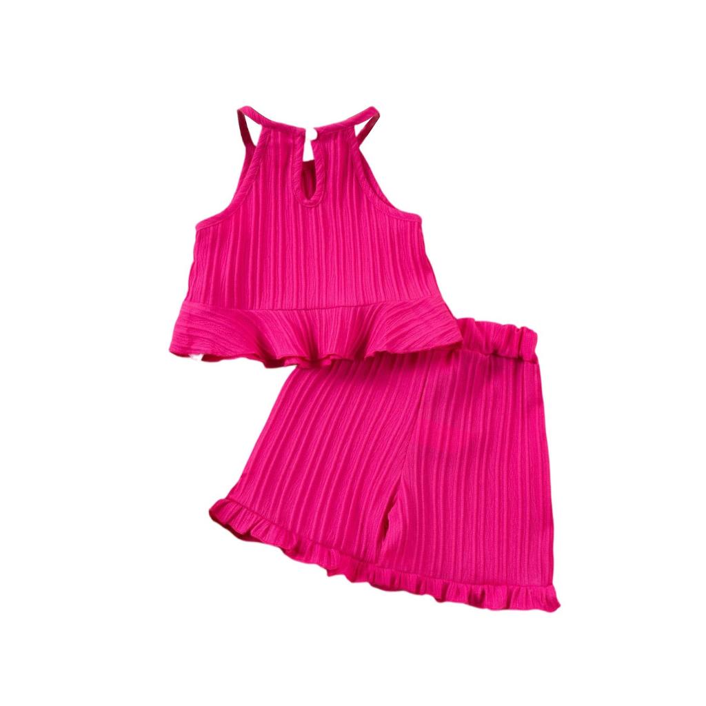 Girls' Off-Shoulder Set - Sleeveless Top & Flounce Shorts