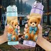 1PC Teddy Bear Rose Floral Print 750ml Color Plastic Sports Water Bottle Leakproof Flip Straw Lid Suitable for Sports Office Home Use