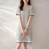 Women's Fashion Summer Spring Stripe Print Short Sleeve O-Neck Loose Casual Dresses