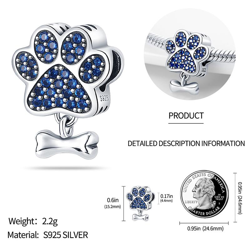 Charms Beads Copper Fits 3Mm Original Bracelet Womens Cute Dog Paw Print Bone Series Charms Beads Diy Jewelry Gifts New In