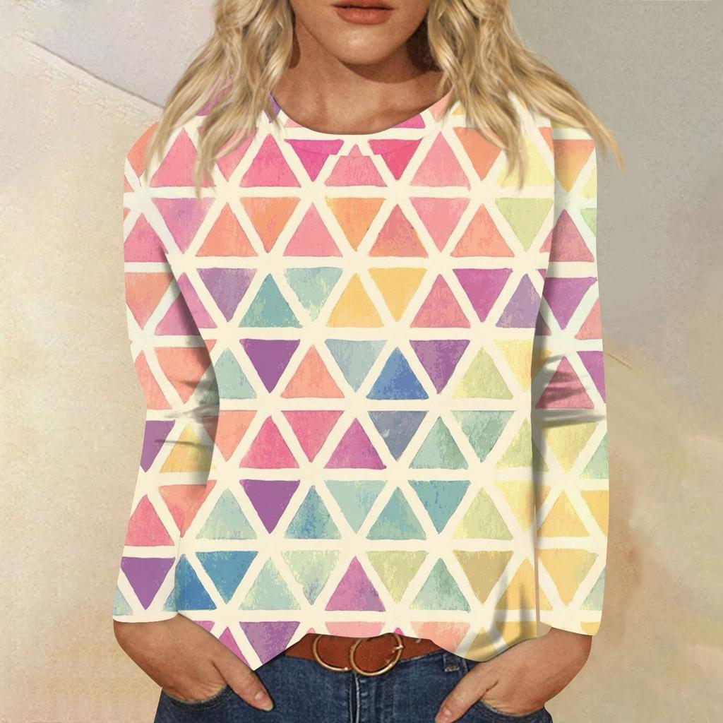 Women's Fashion Casual Long Sleeve  Print Round Neck Top