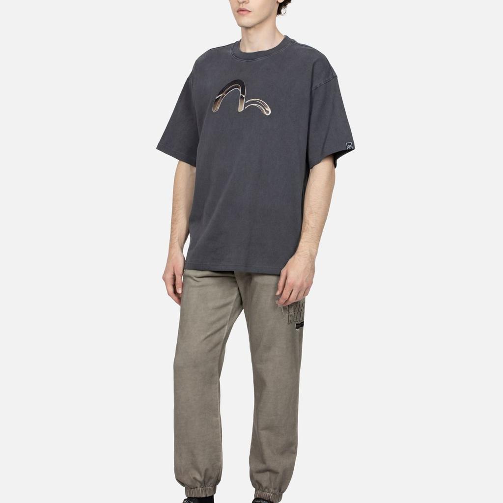 Evisu Мужская футболка оверсайз с металлическим принтом логотипа Aw23 Топы Темно-серый 2EAGNM3TS5186BZCT