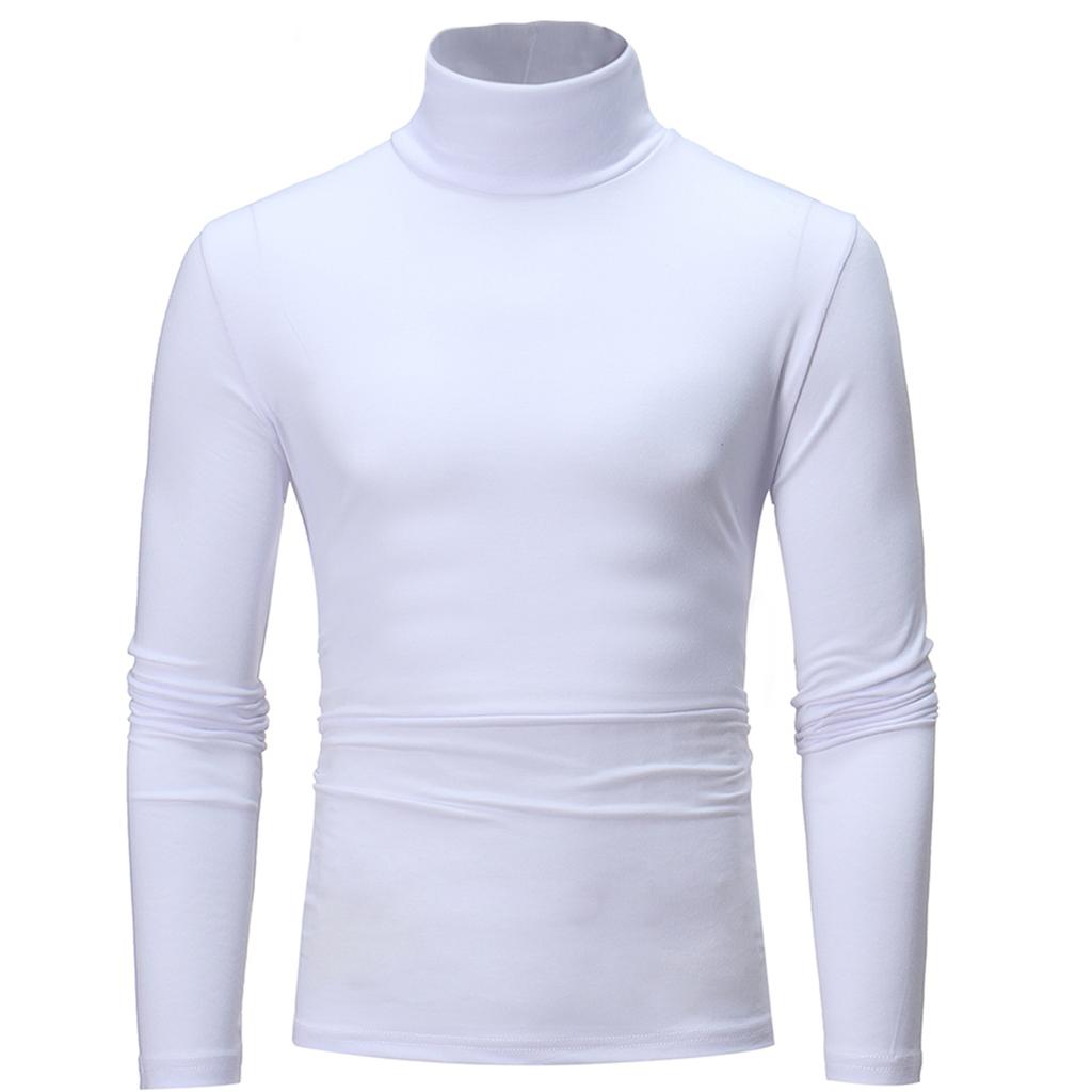 Men Casual High Neck Long Sleeve T-shirt Solid Color Slim Fit Pullover Undershirt Thermal Base Shirt
