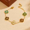 Gold Malachite Flower Zircon Bracelet For Women Dainty Jewelry