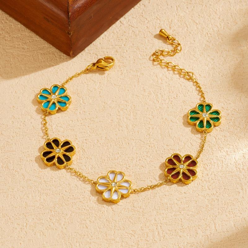 Gold Malachite Flower Zircon Bracelet For Women Dainty Jewelry