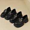 Platform Loafers Women's 2025 Spring and Autumn British Style Thick Heel Casual Versatile Fashion Soft Leather One-pedal Small Leather Shoes