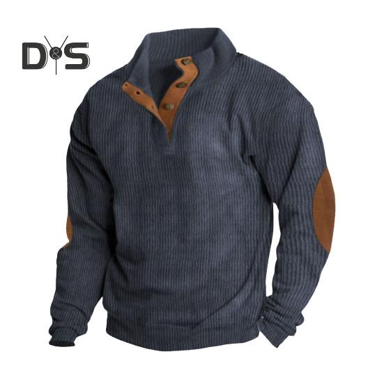 Весна Осень Мужской Топ Цветные Блоки Лоскутная Ретро Стиль Полуоткрытый Воротник-стойка Толстовка Плюс Размер Свободный Длинные Рукава Топ Повседневная Жизнь Офис И Отдых