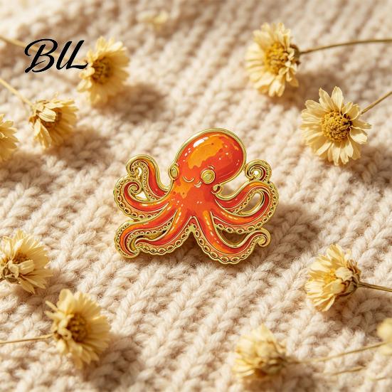 Daily Wear Pin Cartoon Sea Animal Metal Brooch, Dolphin Whale Seahorse Octopus Enamel Badge Pin, Hats Bags Scarves Clothes Decorative Accessory