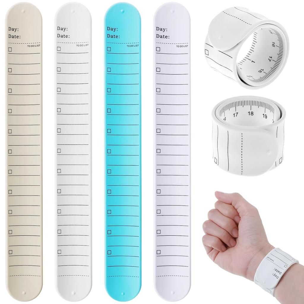 Silicone Memo Wrist Bands 4 Pcs Wearable Wrist Notepad Slap Reminder Bracelet with Ruler Writable Memo Wrist Strap Erasable Memo Notepad Wristband fo