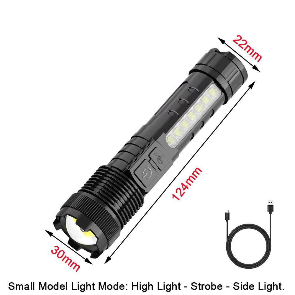 Zoom Function Strong Light Flashlight with Power Display USB Charging Long Range Lamp COB Side Light Work Light Night Hiking