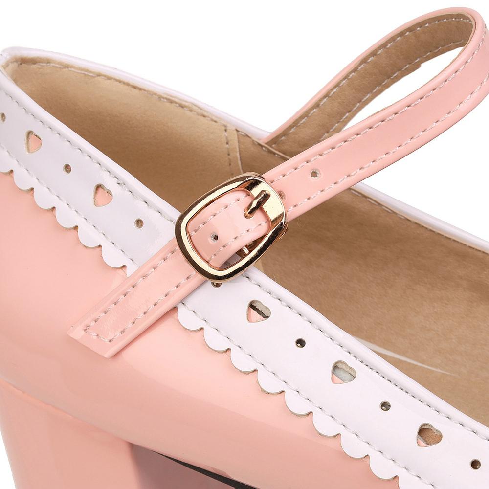 Женские классические туфли в стиле Лолиты на блочном каблуке с милым бантом на ремне и пряжкой в стиле винтаж Мэри Джейн Туфли-лодочки из лакированной кожи на платформе Большие размеры