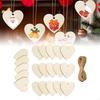 20 Pieces Heart Cutouts Wooden Slices Ornaments Unfinished with Ropes DIY Crafts Blank