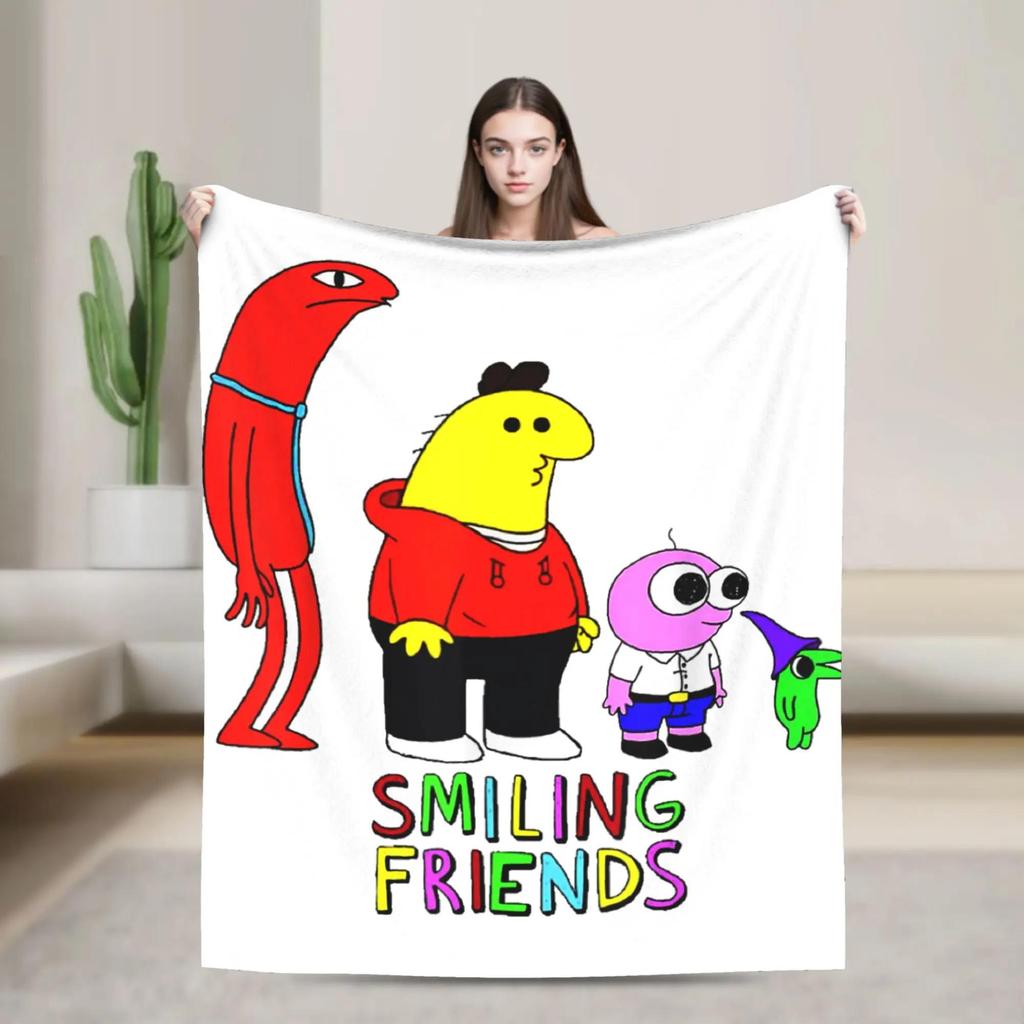 Soft Flannel Throw Blanket for Students Airplane Travel Living Room Sofa Bed Smiling Friends Ducks Design