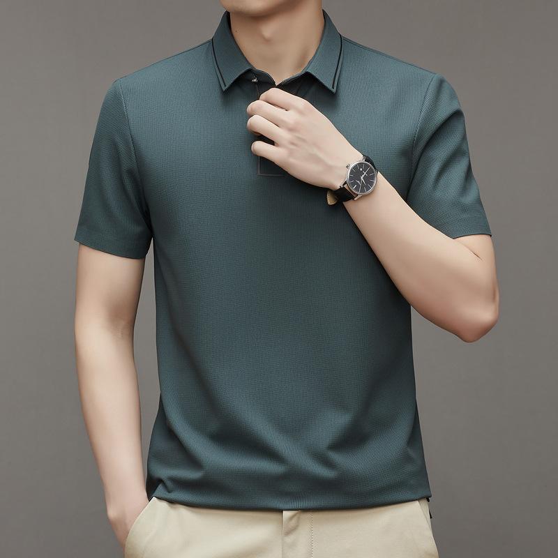 Summer High-Elastic Men'S Short-Sleeved Polo Shirt Printed Casual Loose Thin Breathable Undershirt