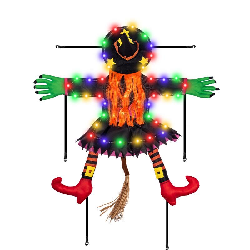 Halloween Glowing Witch Ornament with Colorful Lights, Hanging Witch Decor for Porch, Yard, Tree, Outdoor