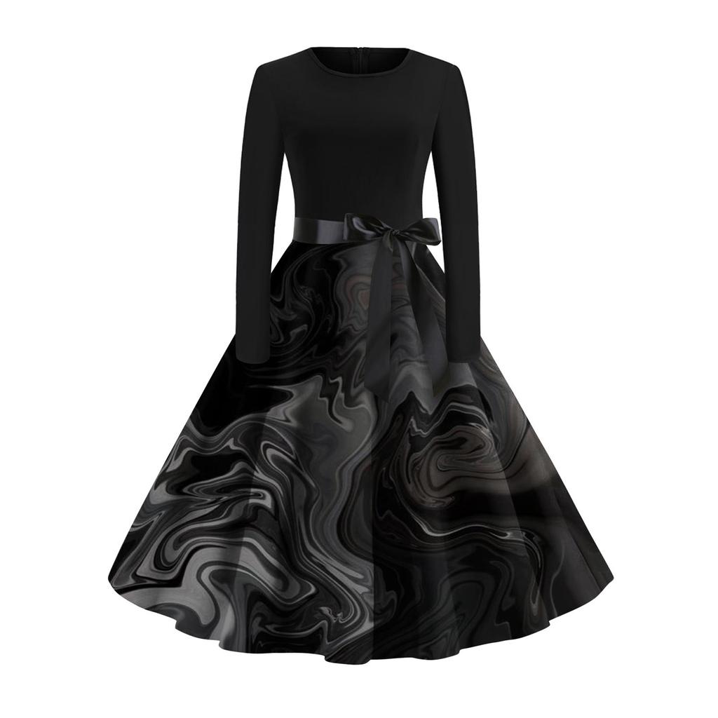 Женское расклешенное платье с принтом для женщин, платье с длинным рукавом, вечерние повседневные платья