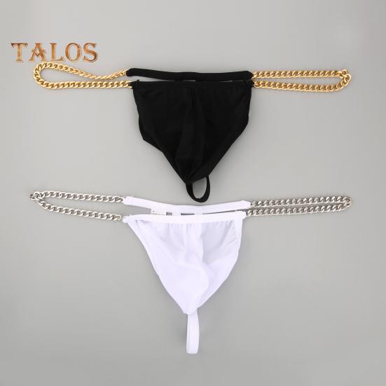 Men Thong Ice Silk Underwear Sexy G-Strings Metal Chains Hollow Out Comfortable Briefs Slim Fit High Elasticity Panties