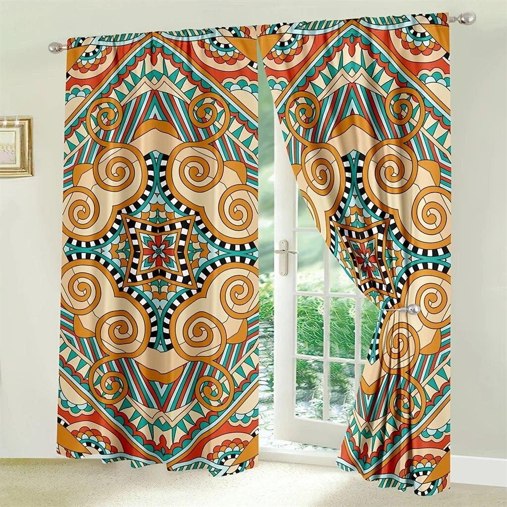 2 шт., цветочные шторы в стиле бохо, богемные красочные цветочные узоры, оконные шторы, карманные шторы для окон для дома, спальни, гостиной