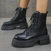 Мода 2025 Осень Зима Черные Ботинки на Платформе Женская Мода Шнуровка Молния Ботильоны Женские Панк Толстый Каблук Искусственная Кожа Botas Mujer